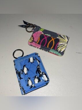 Vera Bradley Bundle Blue Penguin Quilted Card Case Key Ring  & Floral ID keeper